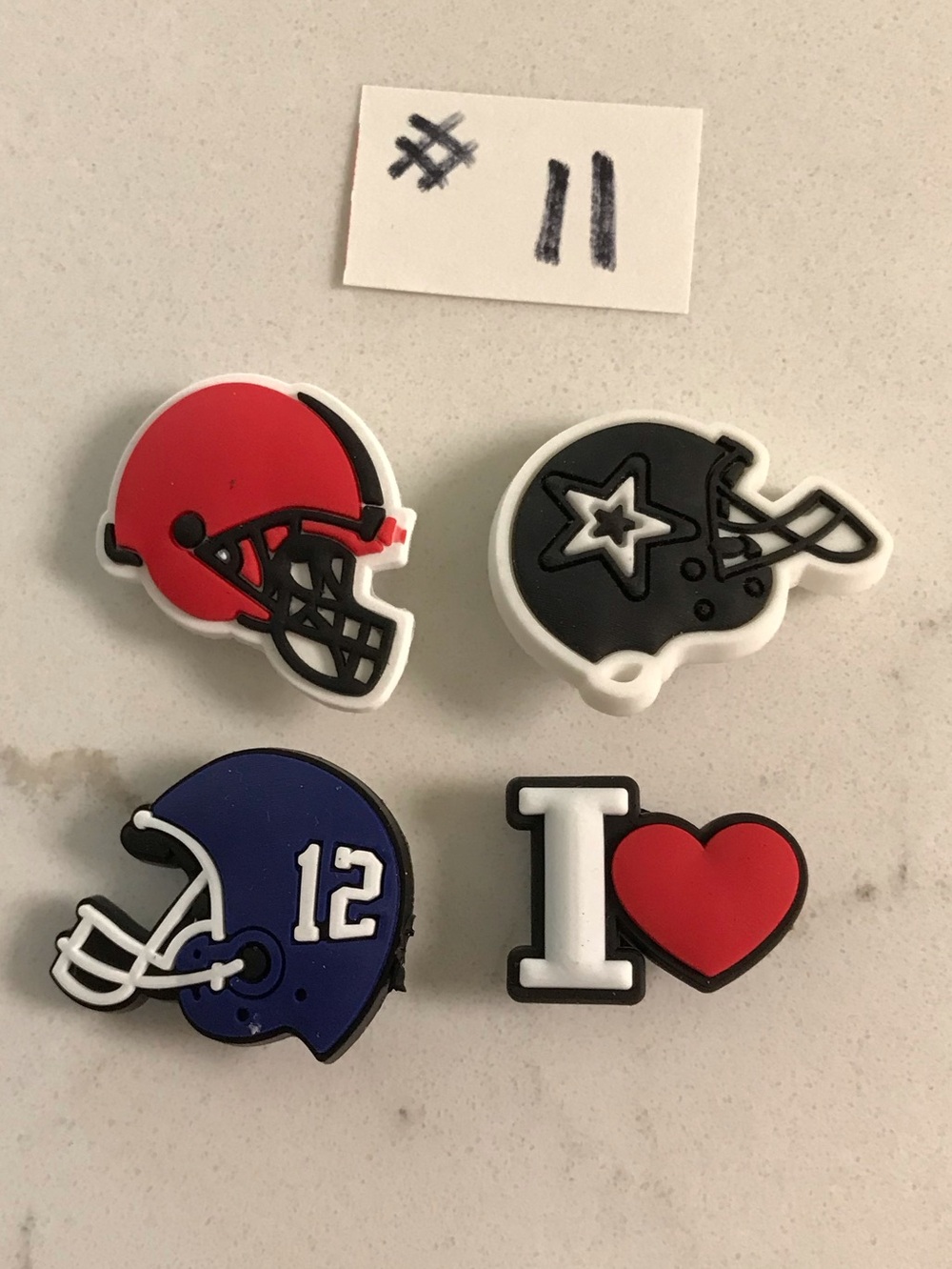 Set of 4 Football Helmet & I Heart Shoe Charms Jibbitz New #11